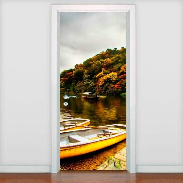 Adesivo De Porta Paisagens Barco No Rio-63x210cm