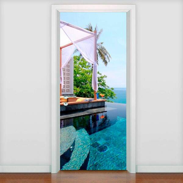 Adesivo De Porta Paisagens Casa Em Frente Ao Mar-63x210cm