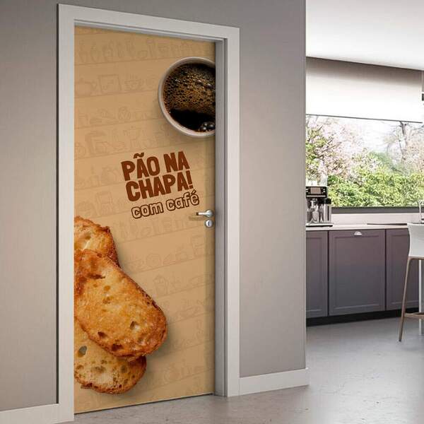 Adesivo De Porta Pão Na Chapa Com Café-63x210cm