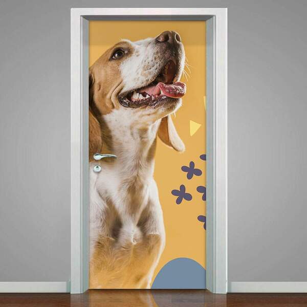 Adesivo De Porta Pet Shop Cachorro Fundo Bege-73x210cm