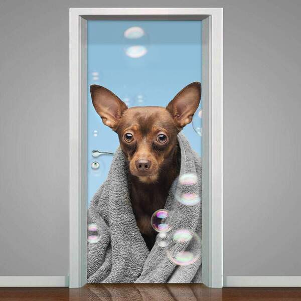 Adesivo De Porta Pet Shop Pinscher Fundo Azul-83x210cm
