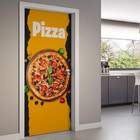 Adesivo De Porta Pizza Fundo Laranja E Preto-73x210cm