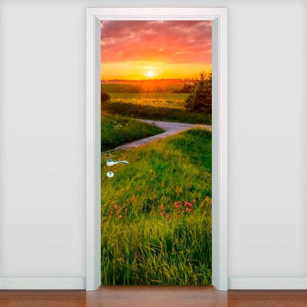 Adesivo De Porta Pôr Do Sol No Campo-83x210cm