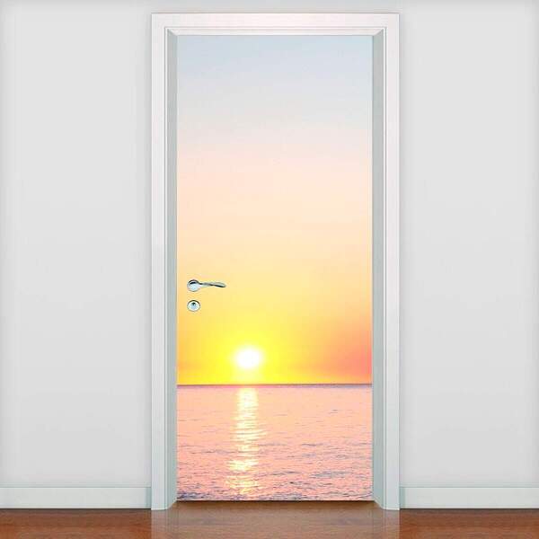 Adesivo De Porta Pôr Do Sol No Mar 2-93x210cm