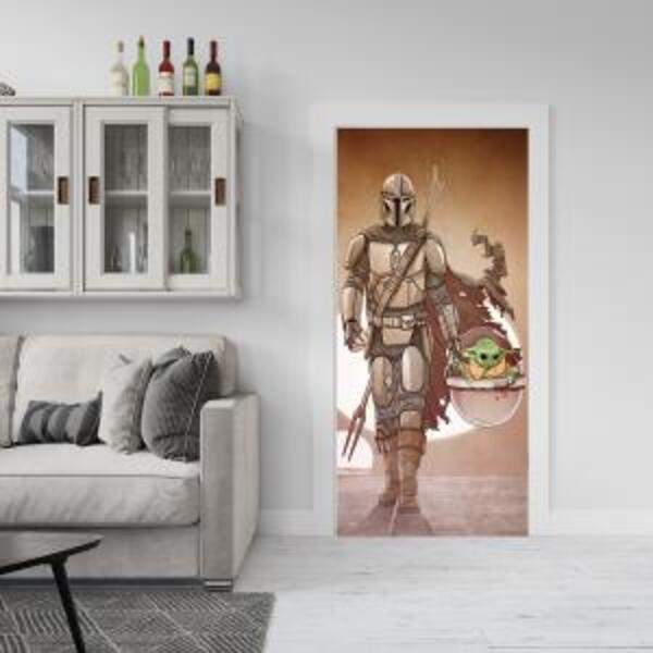 Adesivo De Porta The Mandalorian E Baby Yoda