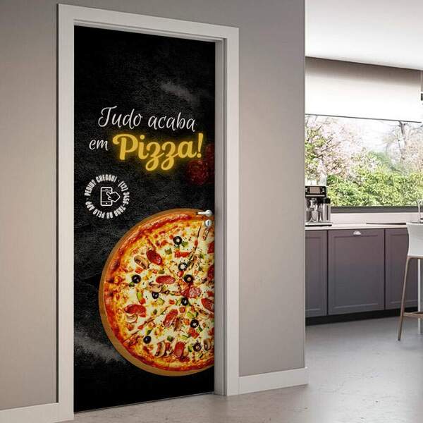 Adesivo De Porta Tudo Acaba Em Pizza-93x210cm