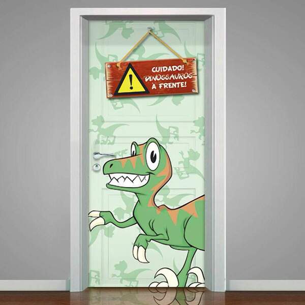Adesivo De Porta Verde Dinossauro Madeira-93x210cm