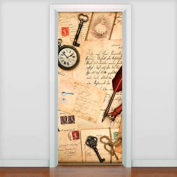 Adesivo De Porta Vintage Papel Envelhecido 2-73x210cm