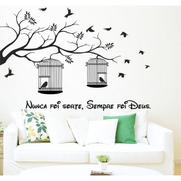 Adesivo Decorativo De Parede Árvore Com Gaiolas E Frase
