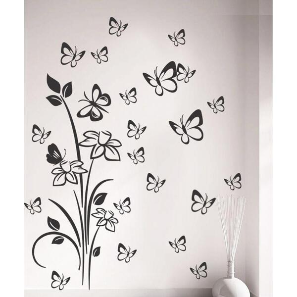 Adesivo Decorativo De Parede Combo Floral E Kit 68 Borboleta