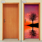Adesivo Decorativo De Porta - Anoitecer - Árvore - Mar - 016c
