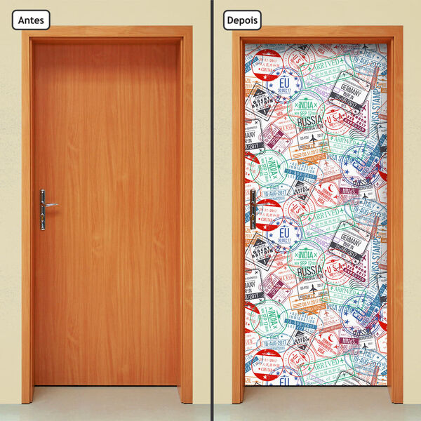 Adesivo Decorativo De Porta - Carimbos Passaporte - 1773cnpt