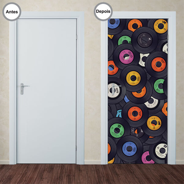 Adesivo Decorativo De Porta - Discos - 194pt