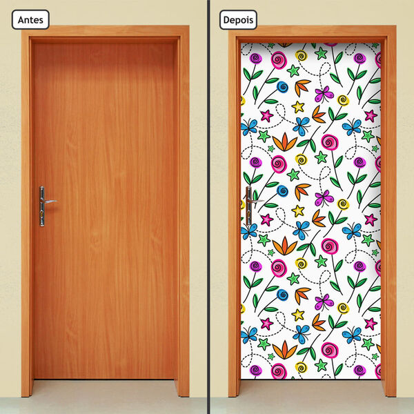 Adesivo Decorativo De Porta - Flores - 1790cnpt