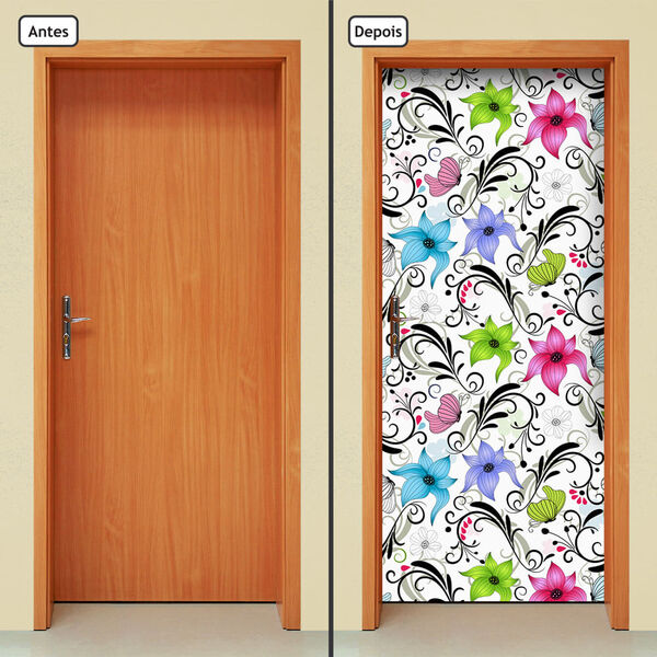 Adesivo Decorativo De Porta - Flores - 1846cnpt