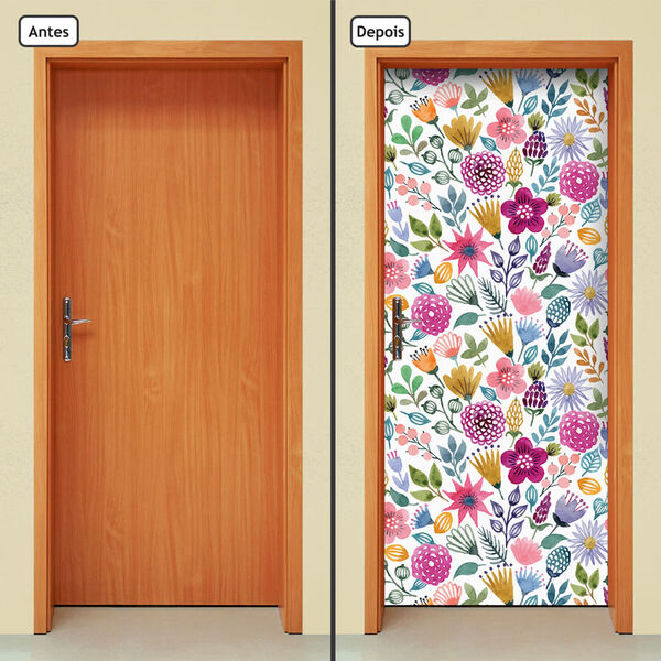 Adesivo Decorativo De Porta - Flores - 571cnpt