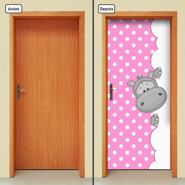 Adesivo Decorativo De Porta - Hipopótamo - Rosa - 1933cnpt
