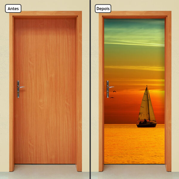 Adesivo Decorativo De Porta - Mar - Barco - 315cnpt