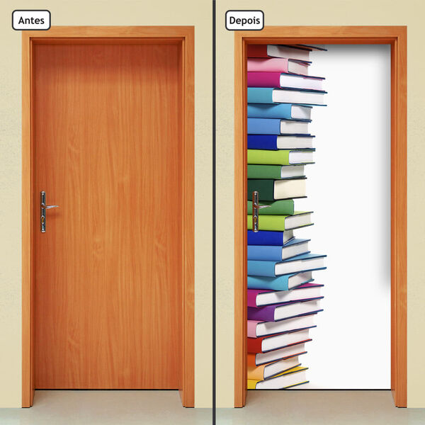 Adesivo Decorativo De Porta - Pilha De Livros - 1906cnpt