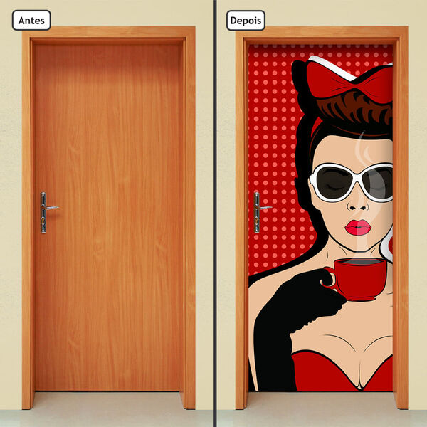 Adesivo Decorativo De Porta - Pin-up - Café - 2007cnpt