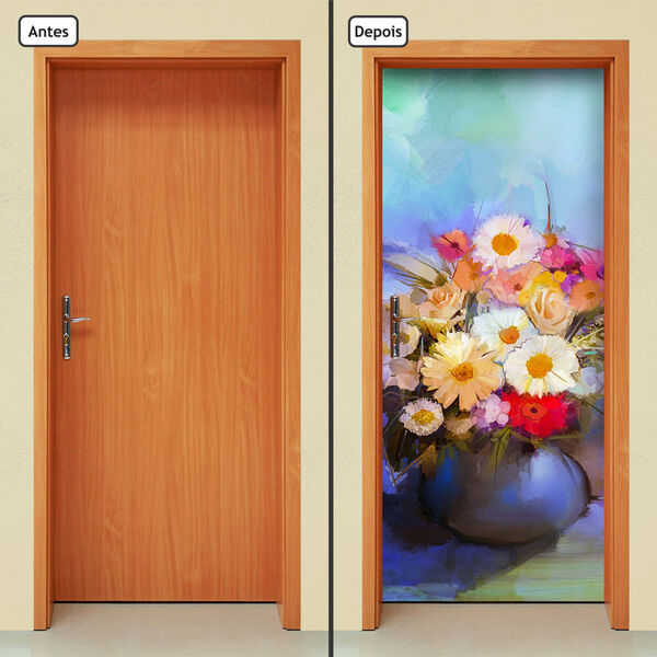 Adesivo Decorativo De Porta - Pintura - Flores - 1013cnpt