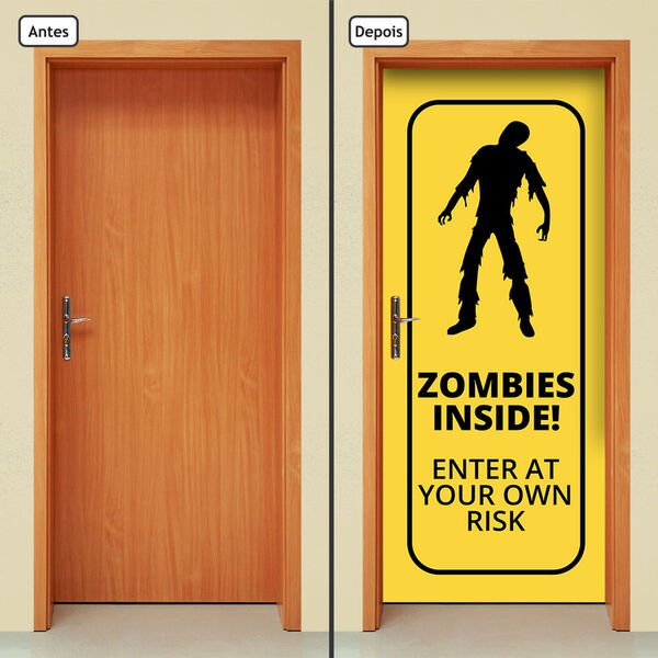 Adesivo Decorativo De Porta - Placa Zumbi - Não Entre - 283cn