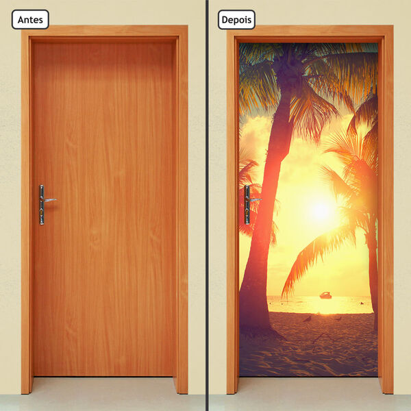 Adesivo Decorativo De Porta - Pôr Do Sol - Praia - 1971cnpt