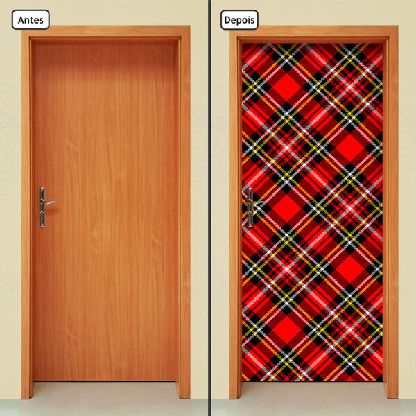 Adesivo Decorativo De Porta - Tecido Xadrez - 906cnpt
