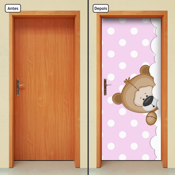 Adesivo Decorativo De Porta - Ursinho - Rosa - 544cnpt