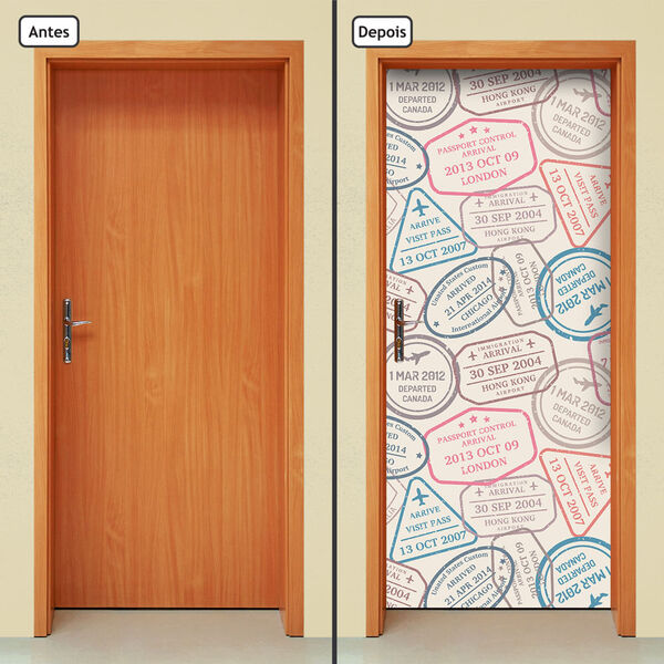 Adesivo Decorativo De Porta - Viagens - Carimbo Passaporte -