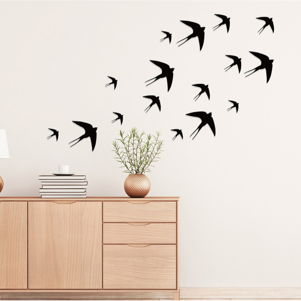 Adesivo Decorativo Pássaros 3D Preto 30x20cm