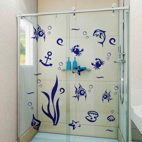 Adesivo Para Box De Banheiro Fundo Do Mar 3-p 50x33cm