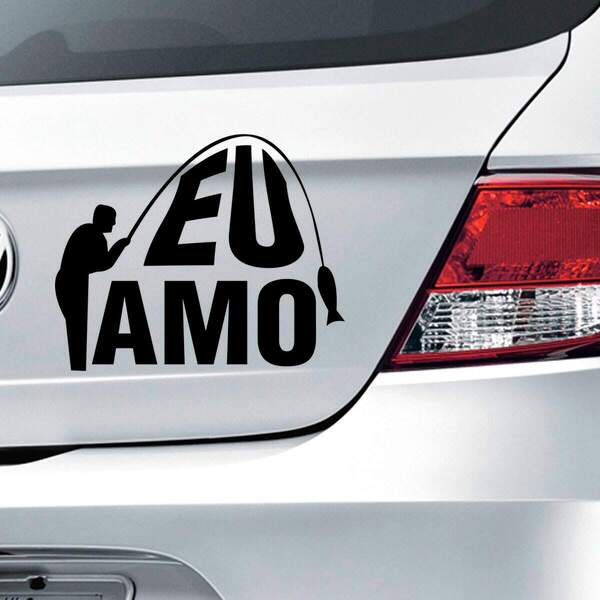 Adesivo Para Carro Eu Amo Pesca-m 20x16cm