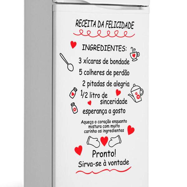 Adesivo Para Geladeira Receita Da Felicidade-g 65x93cm