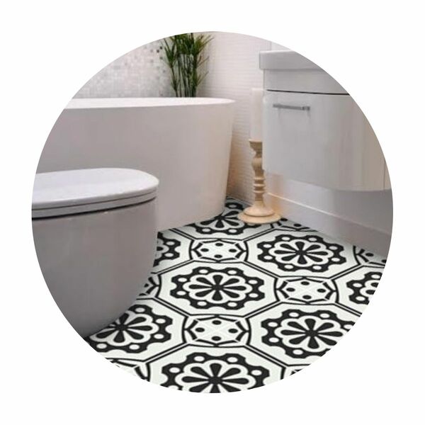 Adesivo Para Piso Ladrilho Preto E Branco Off  Lavável