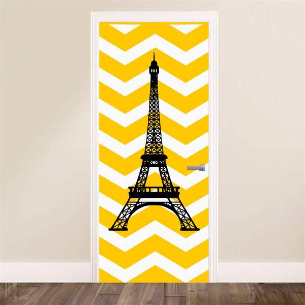 Adesivo Para Porta Abstrata 02 Torre Eiffel-83x210cm