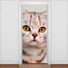 Adesivo Para Porta Animais Gatinho Olhos Castanhos-73x210cm