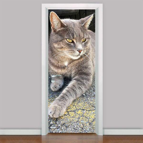 Adesivo Para Porta Animais Gato Deitado-93x210cm