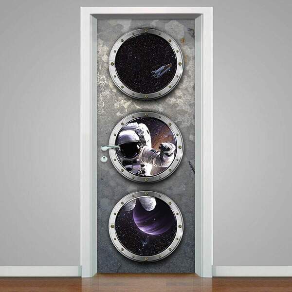 Adesivo Para Porta Astronauta No Espaço-63x210cm