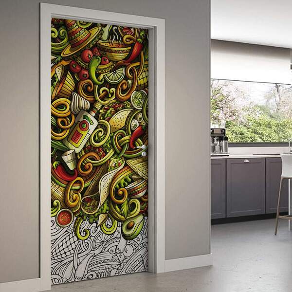 Adesivo Para Porta Cozinha Abstrato-63x210cm