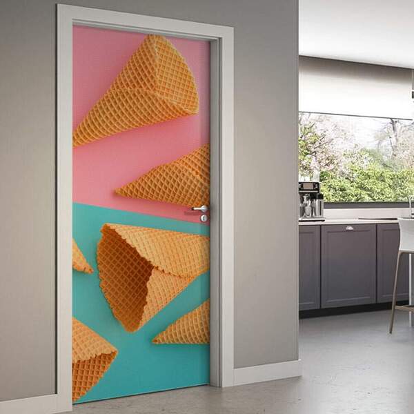Adesivo Para Porta Cozinha Casquiha De Sorvete-63x210cm