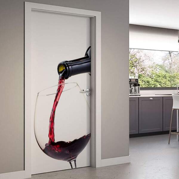 Adesivo Para Porta Cozinha Garrafa E Taça De Vinho-63x210cm