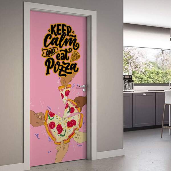 Adesivo Para Porta Cozinha Keep Calm And Eat Pizza-93x210cm