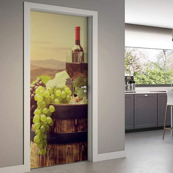 Adesivo Para Porta Cozinha Paisagem Vinho-63x210cm