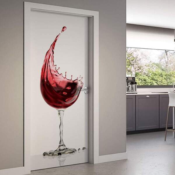 Adesivo Para Porta Cozinha Taça Com Vinho-93x210cm