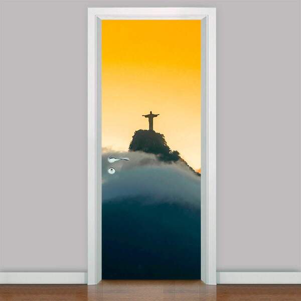 Adesivo Para Porta Cristo Redentor Rio De Janeiro-73x210cm