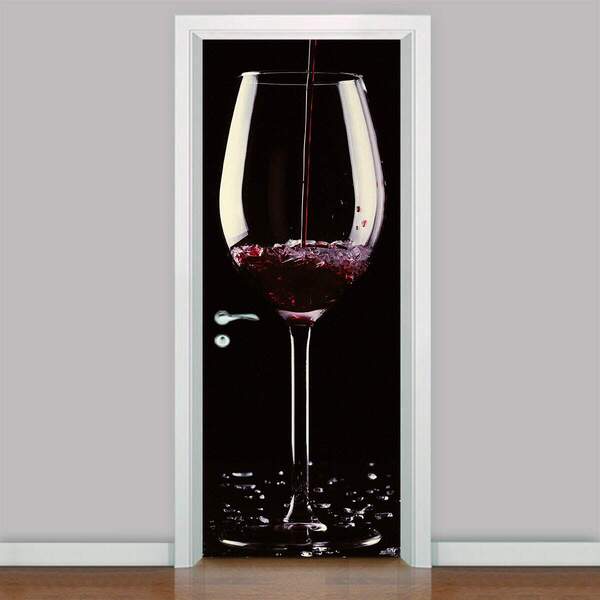 Adesivo Para Porta De Cozinha Taça De Vinho-73x210cm