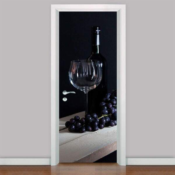 Adesivo Para Porta De Cozinha Vinho E Taça-73x210cm