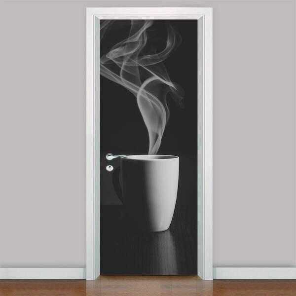 Adesivo Para Porta De Cozinha Xícara De Café-83x210cm
