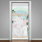 Adesivo Para Porta Elefantinho E Coelho No Jardim-83x210cm